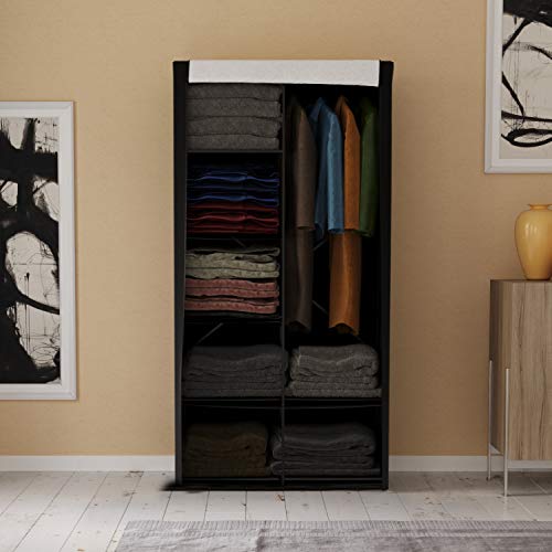 Ambesonne Sketchy Portable Fabric Wardrobe, Big Hot Air Balloon in The Sky Vintage Style Travel and Transportation Theme Art, Clothing Organizer and Storage Closet with Shelves, 42.5, Black White