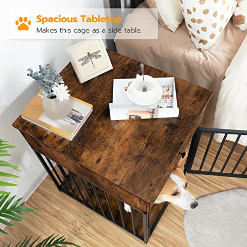 HOOBRO Dog Crate Furniture, Wooden Dog House, Decorative Dog Kennel with Drawer, Indoor Pet Crate End Table for Small Dog, Steel-Tube Puppy Cage, Chew-Proof, Greige BG01GW03